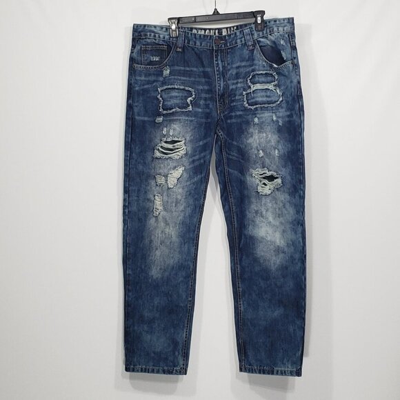 Smoke Rise  Distressed Bleached Jeans  Men's 42 X 32  Straight Leg  Relaxed - Picture 1 of 7